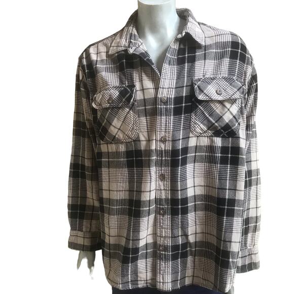 Duluth Trading Flannel Button Down Gray Black Shirt Men's Size XL - Picture 1 of 6